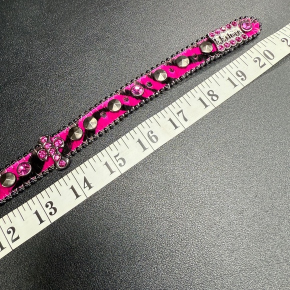 NWOT - Hot Pink and Black b.b. Simon Cross Motif Swarovski Crystal Dog Collar XL - Picture 3 of 12